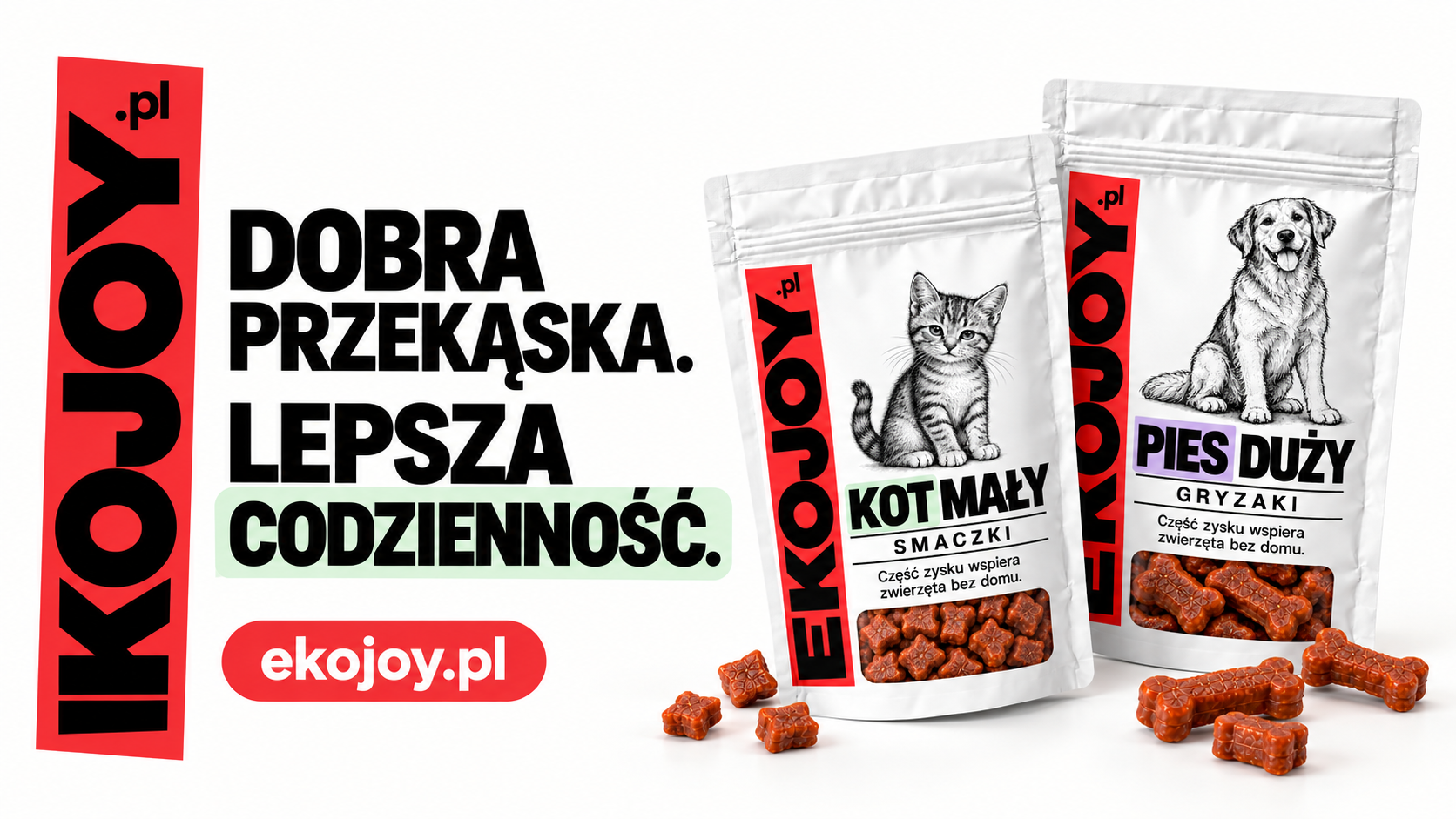EKOJOY — dobra przekąska, lepsza codzienność. Opakowania dla kota i psa.
