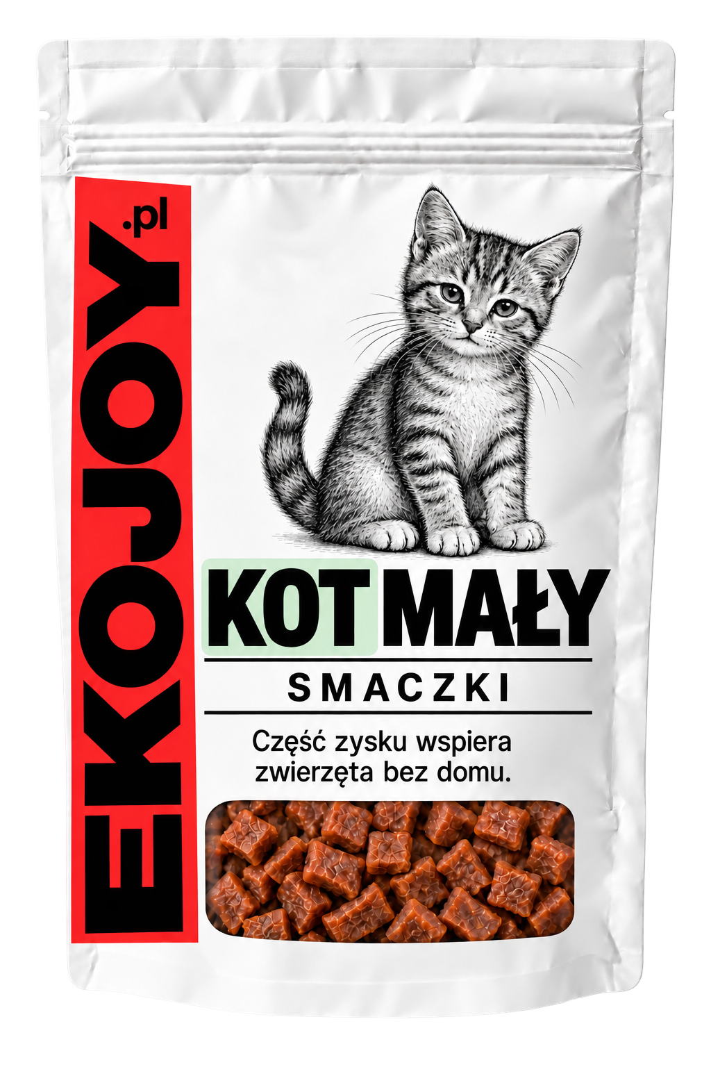 Białe opakowanie EKOJOY dla małego kota